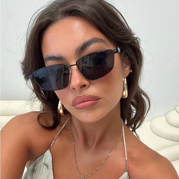 Black metal Brat Racer frame sunglasses chic cat eye flattering